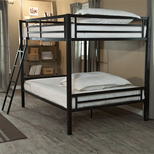 Modern Full over Full Bunk Bed with Ladder in Black Metal Finish