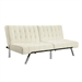 Split-back Modern Futon Style Sleeper Sofa Bed in Vanilla Faux Leather