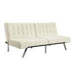 Split-back Modern Futon Style Sleeper Sofa Bed in Vanilla Faux Leather