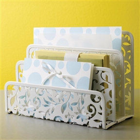 White Metal Letter Holder with Floral Pattern