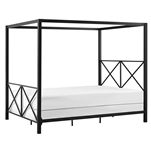 Queen size Modern Black Metal Four-Poster Canopy Bed Frame
