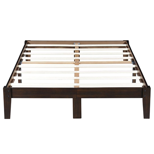 Full size Solid Wood Platform Bed Frame in Dark Brown Finish