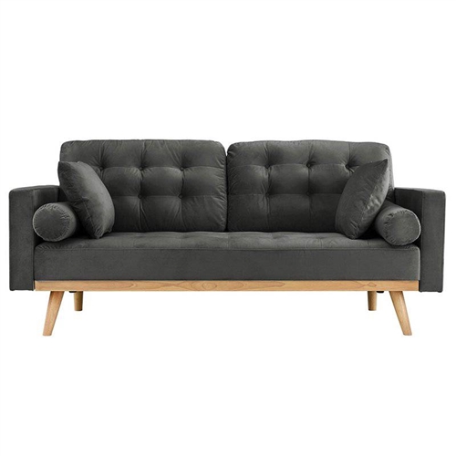 Modern Dark Grey Upholstered Sofa with Mid-Century Style Wood Legs