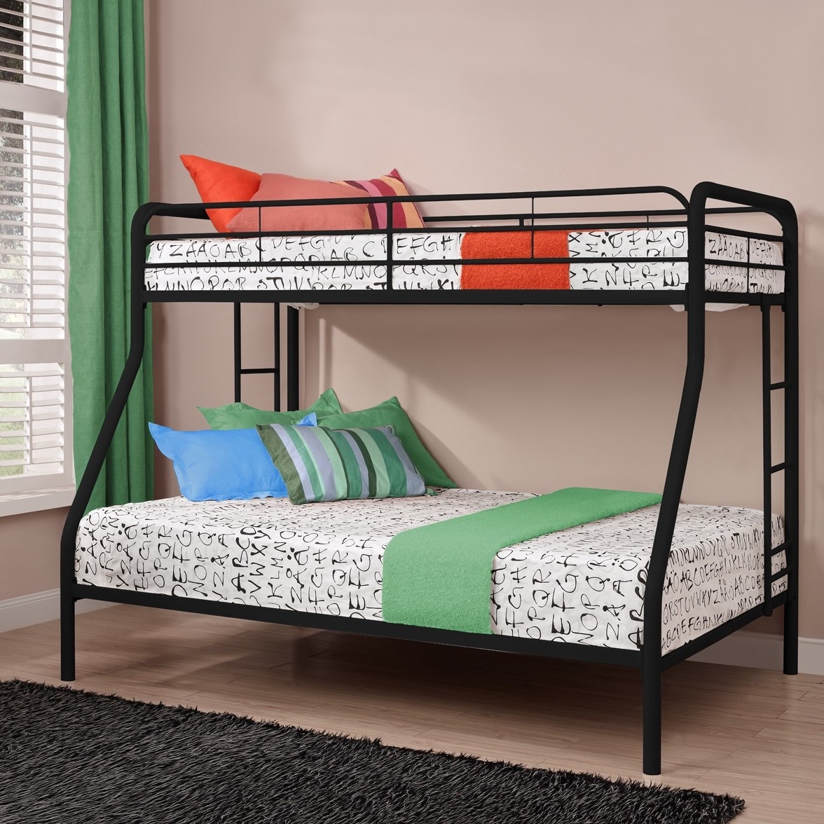 Twin over Full size Bunk Bed in Sturdy Black Metal | FastFurnishings.com