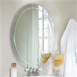 Oval Frame-less Bathroom Vanity Wall Mirror with Beveled Edge Scallop Border
