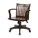 Espresso Wood Bankers Chair with Wooden Arms and Seat