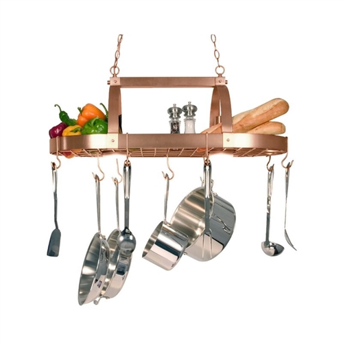 Rustic 2 Light Copper 10 Hook Ceiling Mounted Hanging Pot Rack