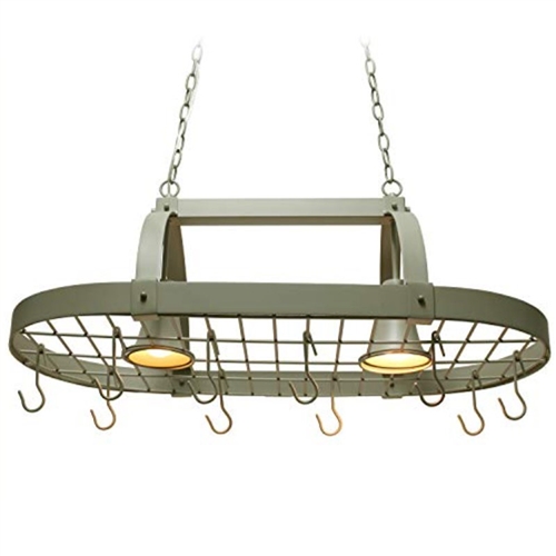 Rustic 2 Light Slate 10 Hook Ceiling Mounted Hanging Pot Rack