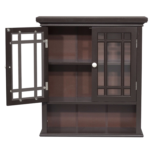 Dark Espresso 2-Door Bathroom Wall Cabinet with Open Shelf