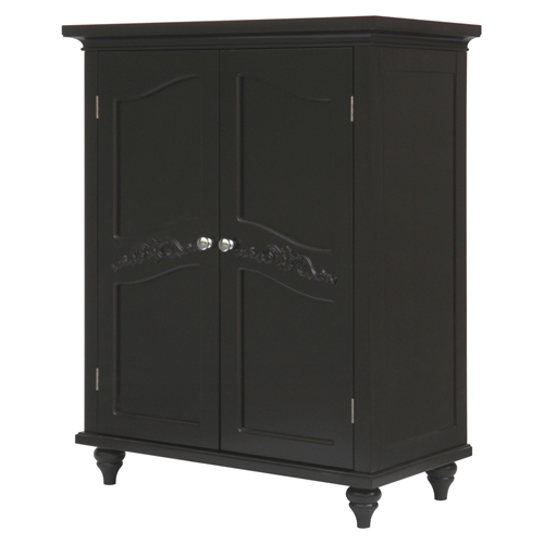 Dark Espresso Wood Bathroom Floor Cabinet with Traditional Crafted Engraving Doors