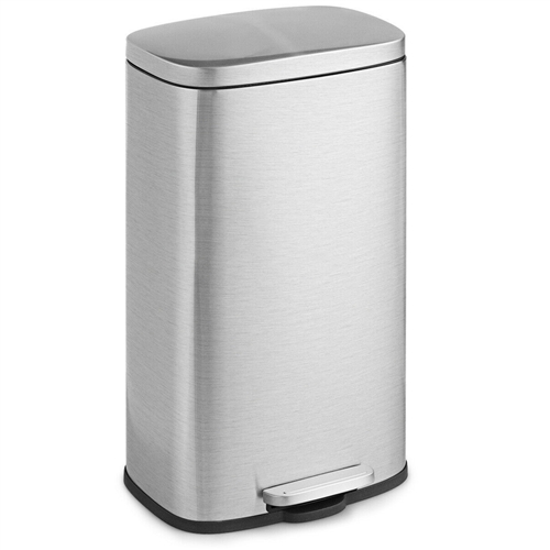 Modern 8-Gallon Stainless Steel Trash Can with Foot Pedal Step Lid Open Design