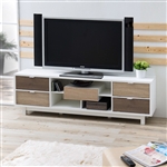 Modern 70-inch White TV Stand Entertainment Center with Natural Wood Accents