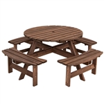 Espresso Wooden 8 Seater Picnic Table Umbrella Hole