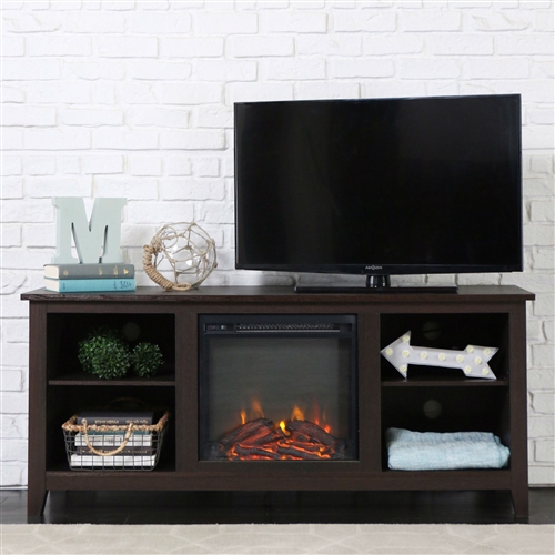 Espresso Wood 58-inch TV Stand Electric Fireplace Space Heater