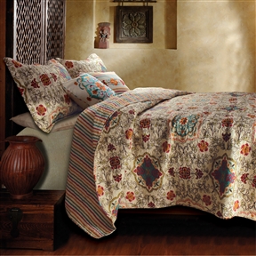 Full / Queen 5 Piece Oversized Cotton Quilt Set with Bohemian Motifs