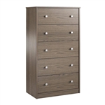 Modern 5-Drawer Bedroom Chest in Rustic Grey Brown Wood Finish