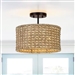 Bohemian 13.6-inch Round Rattan Drum 2-Light Ceiling Light - Semi-Flush Mount