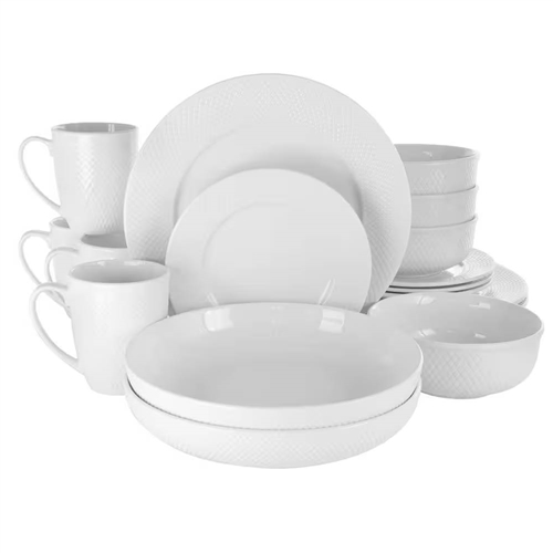 18-Piece White Porcelain Dinnerware Set with Plates Bowls Mugs - Service for 4