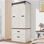 White Farmhouse Armoire Wardrobe Closet with Sliding Barn Doors