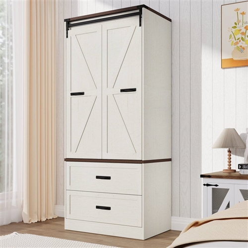 White Folding Sliding Barn Door Farmhouse Armoire Wardrobe Closet