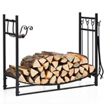 Indoor/Outdoor Heavy Duty Steel Firewood Storage w/ Kindling Holders, Shovel