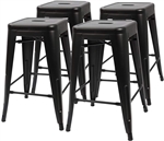 Set of 4 - 24-in. Indoor/Outdoor Backless Stacking Black Metal Barstools