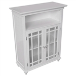 Classic White Wood 2-Door Bathroom Floor Cabinet with Glass Paneled Doors