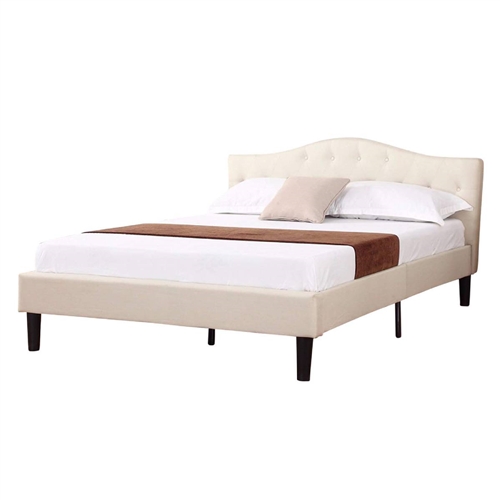 Full size Modern Classic Upholstered Platform Bed with Ivory Linen Padded Headboard