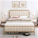 Full size Gold Metal Platform Bed Frame with Off-White Upholstered Headboard