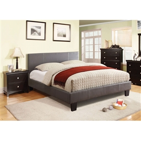 Full size Platform Bed with Headboard Upholstered in Gray Faux Leather