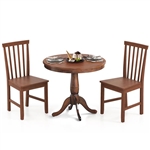 3 Piece Traditional Walnut Wooden Round Dining Table Chairs Set