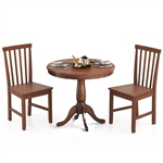 3-Piece Traditional Round Dining Table and 2 Chairs Set in Walnut Wood Finish