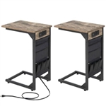 Charging Station TV Tray End Tables w/ Storage Bags - Set of 2