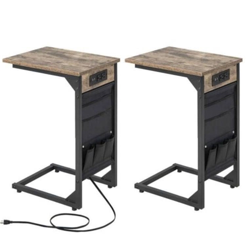 Charging Station TV Tray End Tables w/ Storage Bags - Set of 2