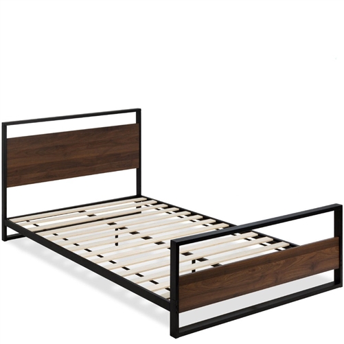 FarmHome Metal Wood Platform Bed Frame Queen Size