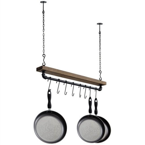 FarmHome Rustic Industrial 8 S-Hooks Ceiling Mounted Hanging Pot Rack