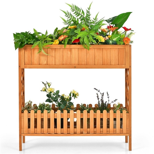 FarmHome 2 Tier Raised Garden Bed Elevated Fir Wood Planter Box