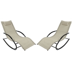 Set of 2 - Rocking Chair Chaise Patio Lounger with Pillow, Beige