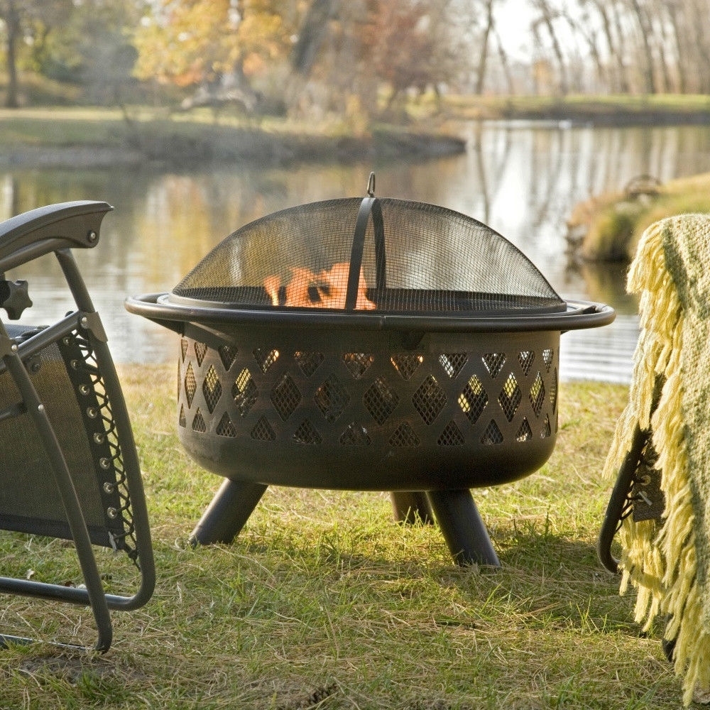 36-inch Bronze Fire Pit with Grill Grate Spark Screen Cover |  FastFurnishings.com