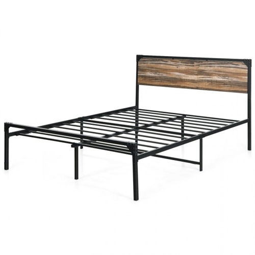 Rustic FarmHome Metal Wood Platform Bed Frame in Full Size