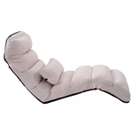 Foldable Multi-Position Sofa Bed Lounger Couch with Pillow in Beige Faux Suede