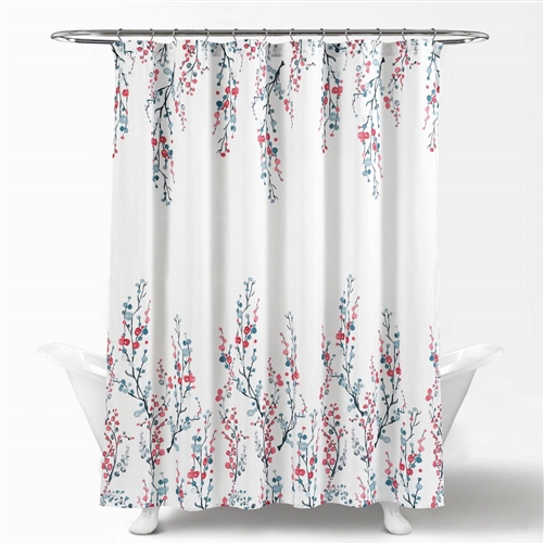 72-inch White Blue Coral Watercolor Floral Shower Curtain