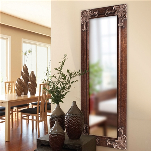 Full Length 63-in Wall Mirror with Quality Wood Frame and Antique Silver Accents