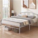 Full size White Metal Platform Bed Frame with Arched Headboard