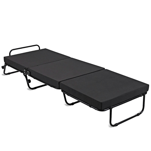 Folding Rollaway Guest Bed Frame Ottoman with Mattress and Casters