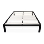 Full size Simple Black Metal Bed Frame Platform with Wooden Slats