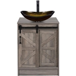 Modern Bathroom Vanity in Rustic Farmhouse Wood Finish with Gold Glass Sink
