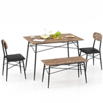 Modern 4-Piece Dining Set with Wood Top Table 2 Chairs and Bench