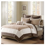 Full / Queen Brown Ivory Tan Cream 7 Piece Quilt Coverlet Bedspread Set