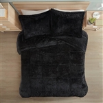 Full/Queen Black Soft Sherpa Faux Fur 3-Piece Comforter Set with Pillow Shams